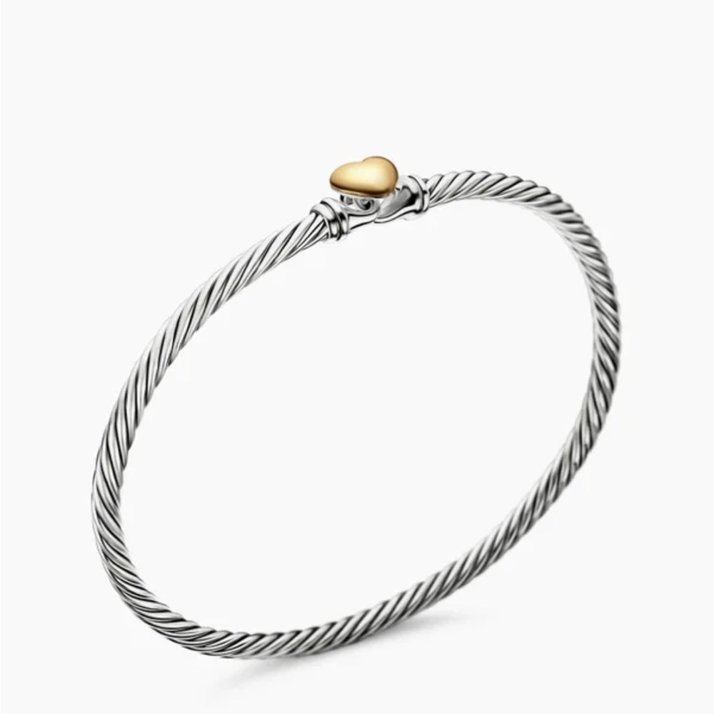 David Yurman Silver Bracelet with Gold Heart Size Small